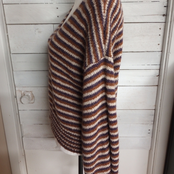 Major Label Group Medium Knit Sweater Striped Cropped Bishop Sleeve Boho Fall - Picture 4 of 9